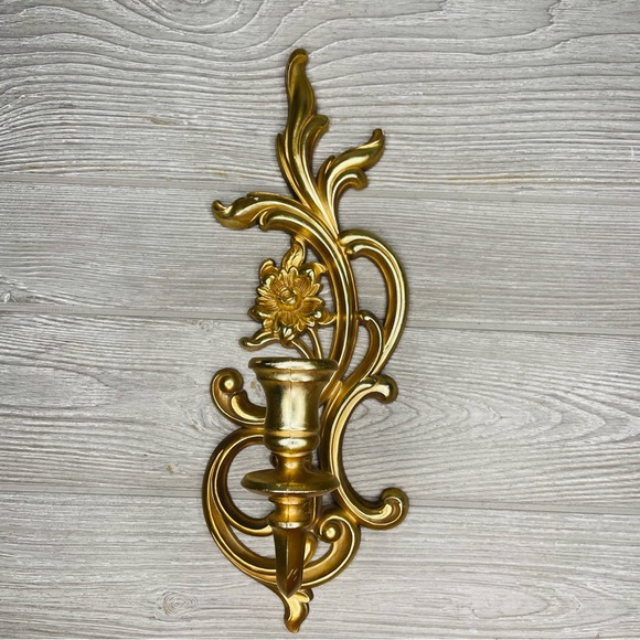Vintage  MCM Syroco Homeco Gold Wall Candle Sconces wall art - Picture 1 of 3
